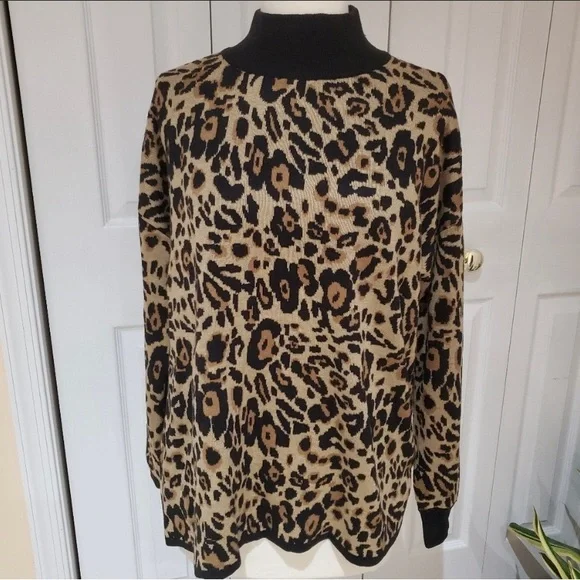 Calvin Klein animal print high low sweater size L - Picture 2 of 11